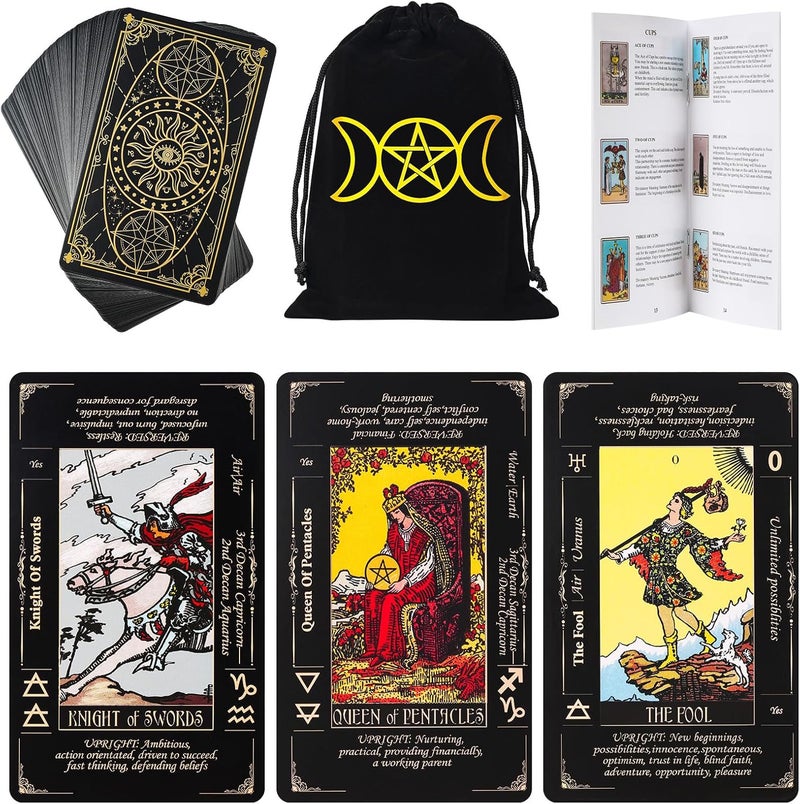 Fofeadm Tarot Cards with Guide Book & Linen Carry Bag, 78 Classic Original Tarot Cards Deck Fortune Telling Game with Meanings on Them for Beginners to Expert - Image 1